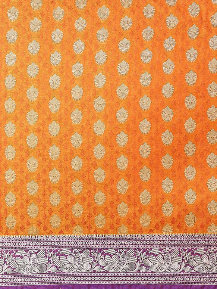 Orange Woven Design Brocade Saree - Libas