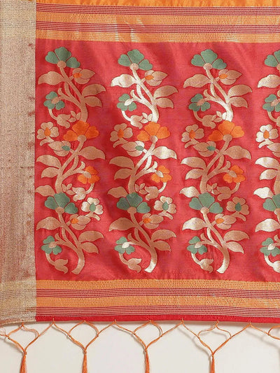 Orange Woven Design Brocade Saree - Libas