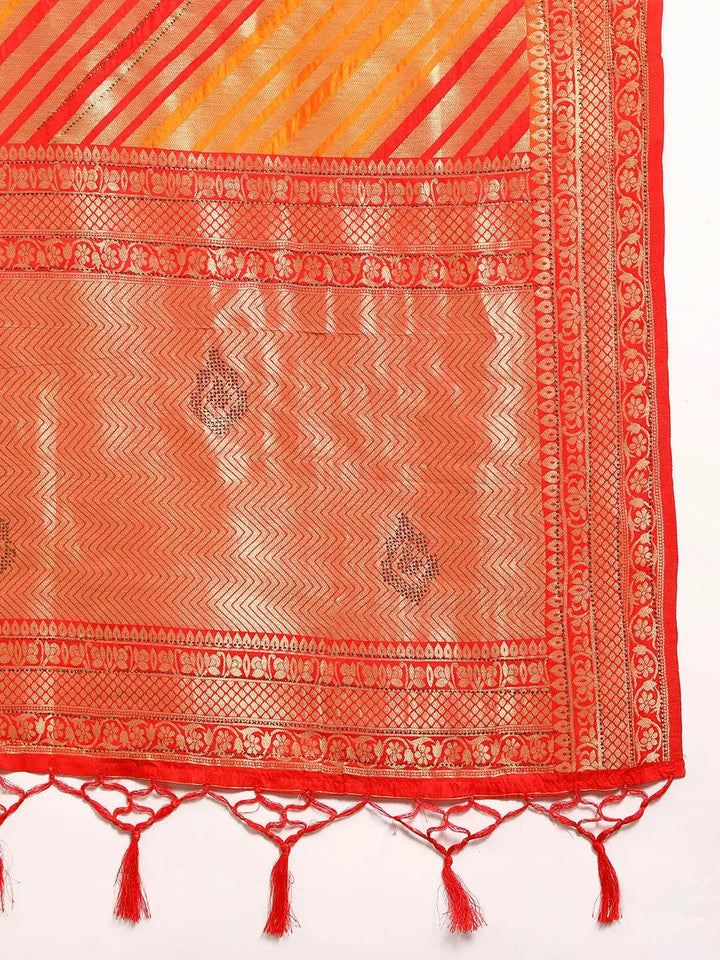 Orange Woven Design Brocade Saree - Libas