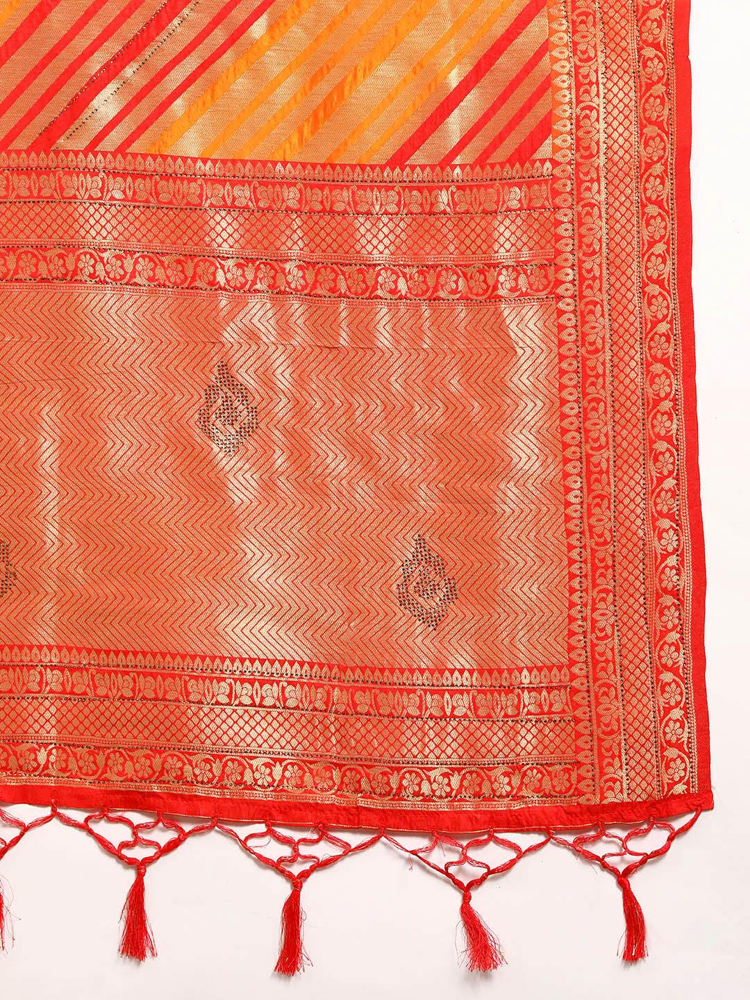Buy Orange Woven Design Brocade Saree Online at Rs.2199 | Libas