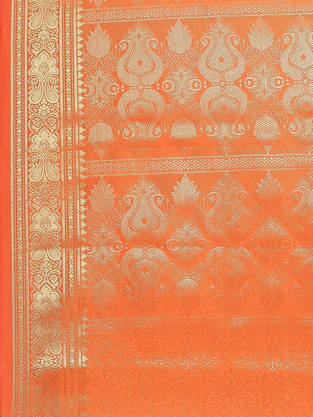 Orange Woven Design Brocade Saree - Libas