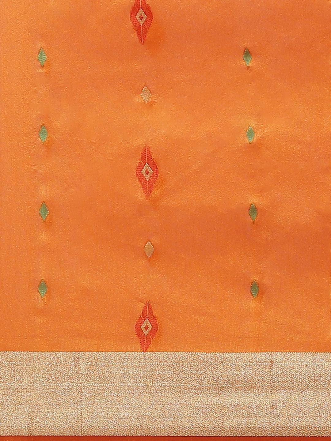 Orange Woven Design Brocade Saree - Libas