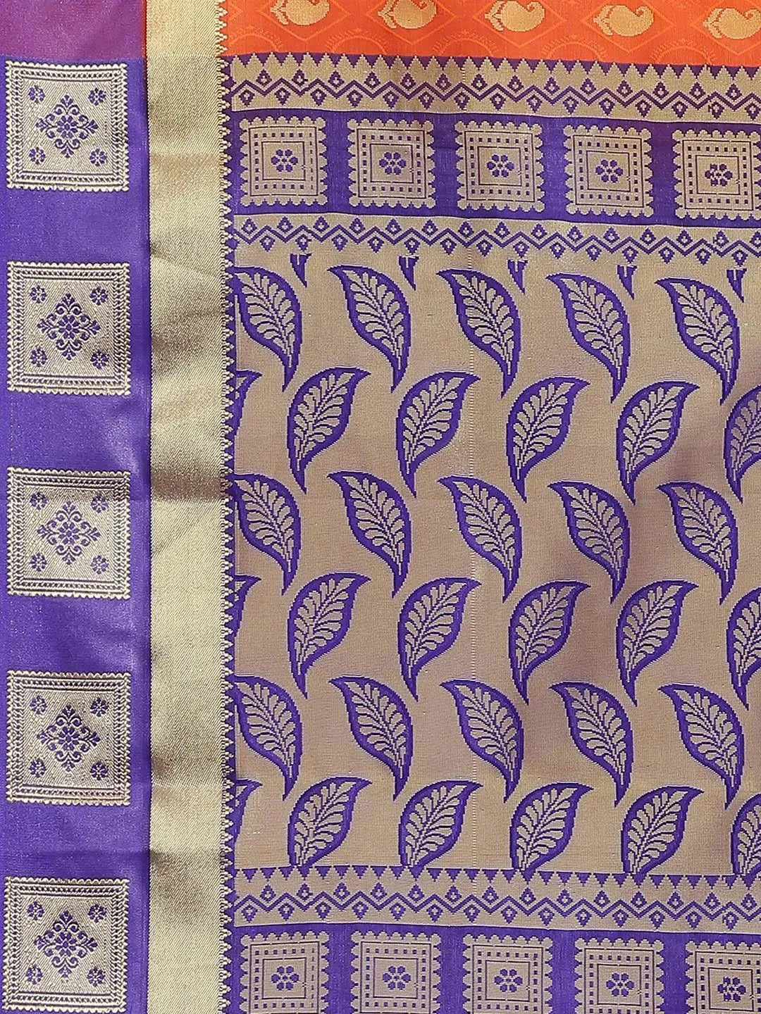 Orange Woven Design Brocade Saree - Libas 