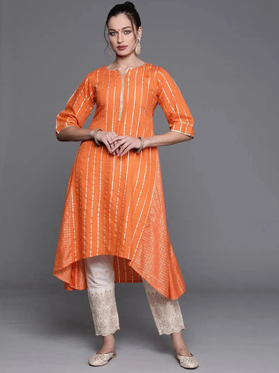 Orange Woven Design Chanderi Silk Kurta - Libas