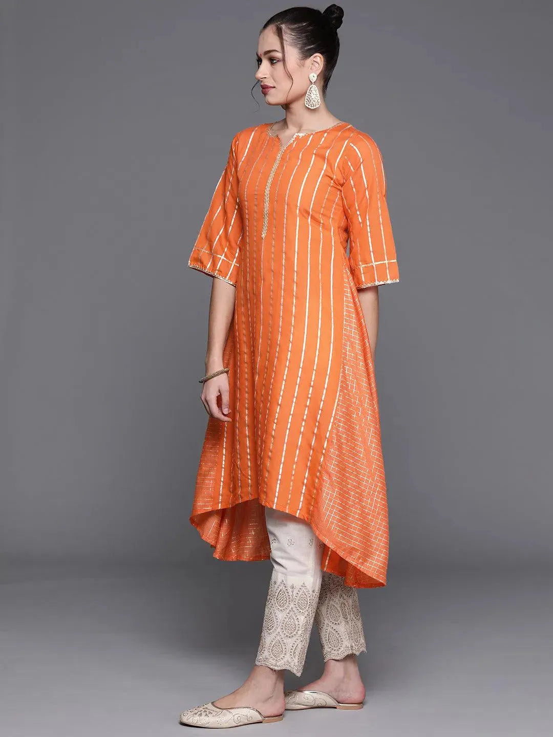 Orange Woven Design Chanderi Silk Kurta - Libas