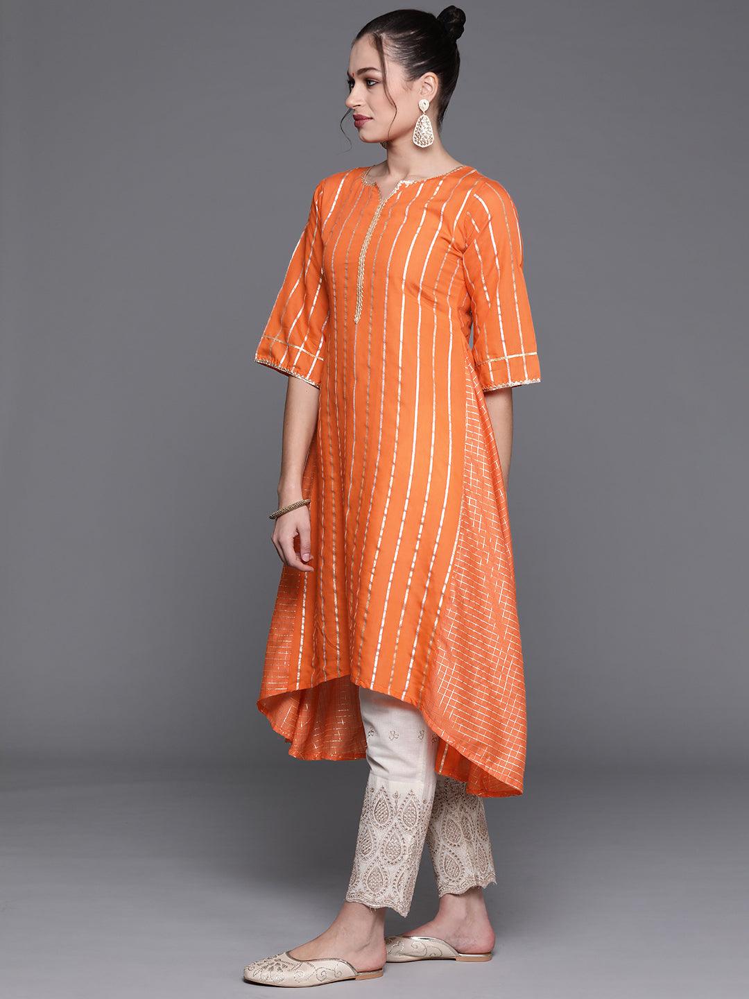 Orange Woven Design Chanderi Silk Kurta - Libas