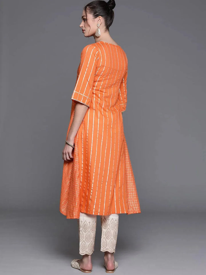 Orange Woven Design Chanderi Silk Kurta - Libas