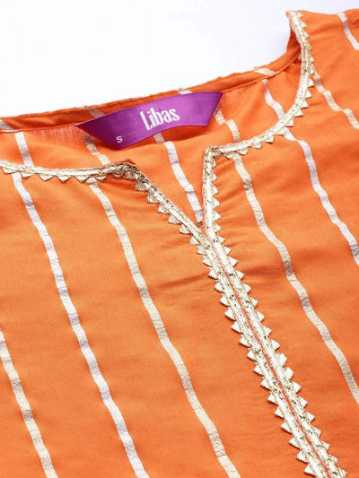 Orange Woven Design Chanderi Silk Kurta - Libas