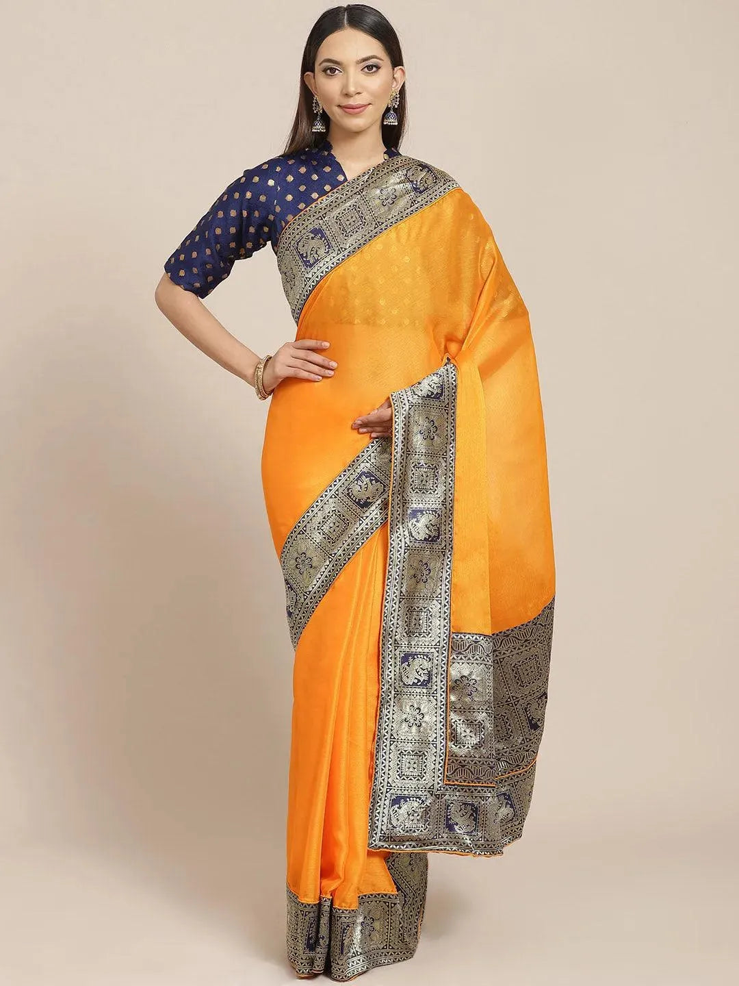 Orange Woven Design Chiffon Saree - Libas