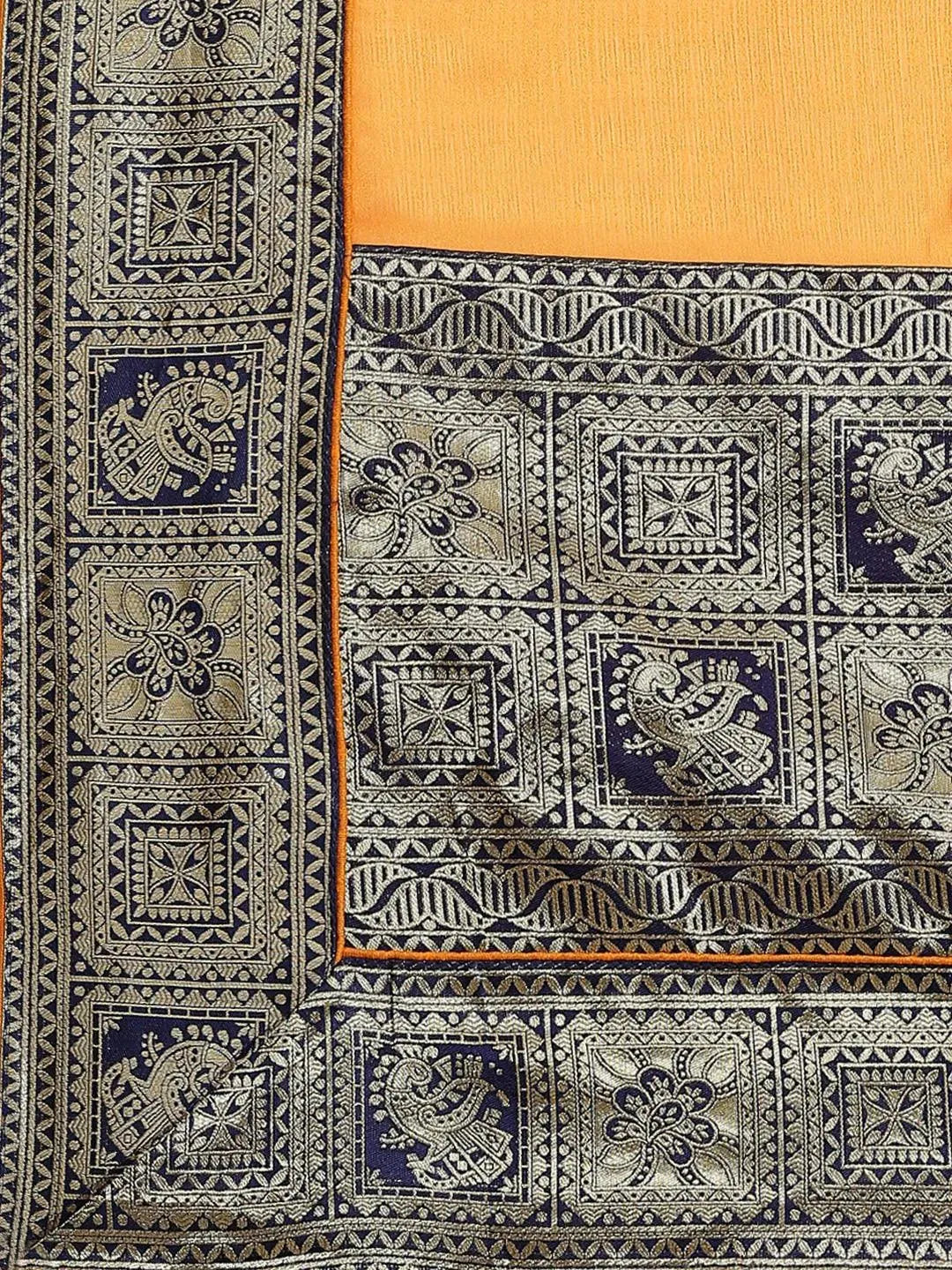 Orange Woven Design Chiffon Saree - Libas 