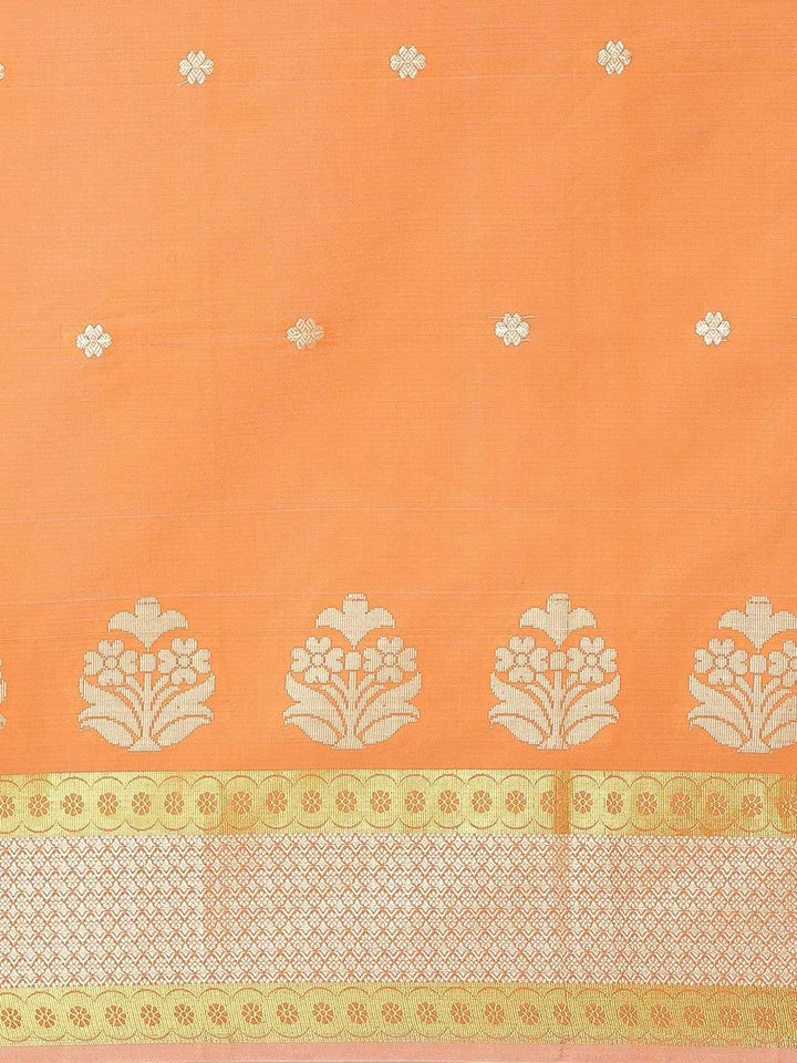 Orange Woven Design Cotton Saree - Libas