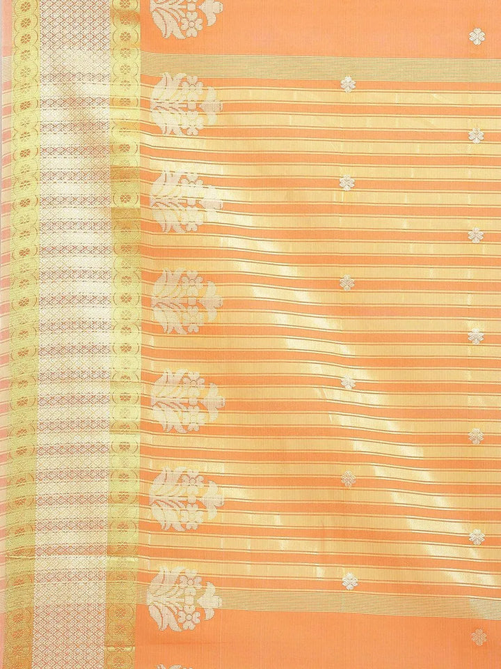 Orange Woven Design Cotton Saree - Libas