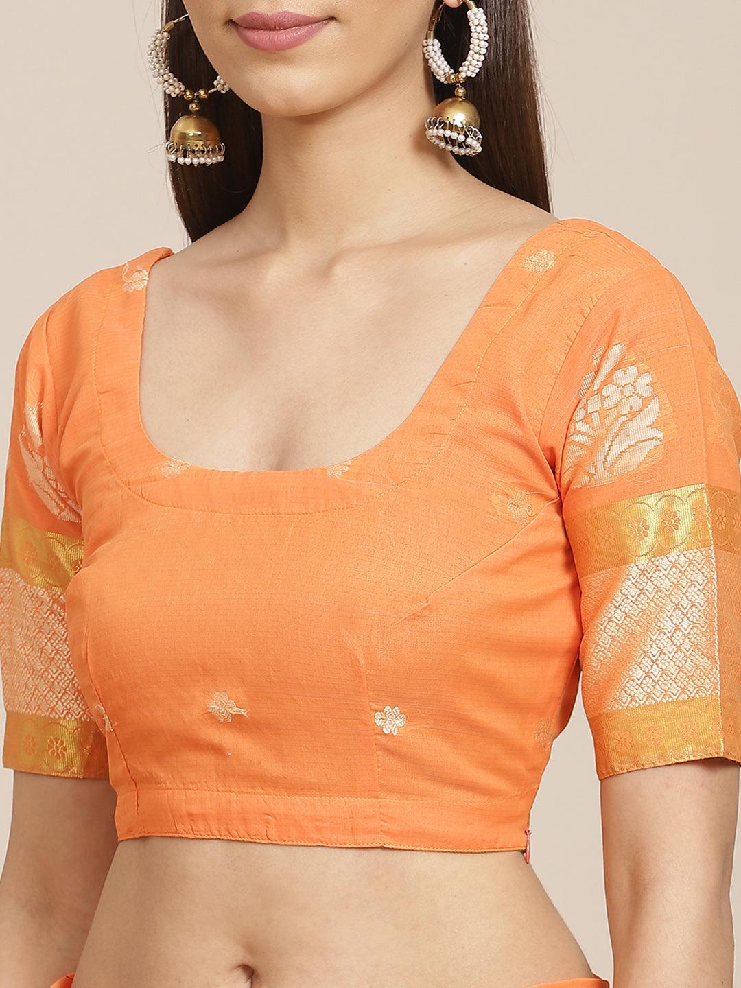 Orange Woven Design Cotton Saree