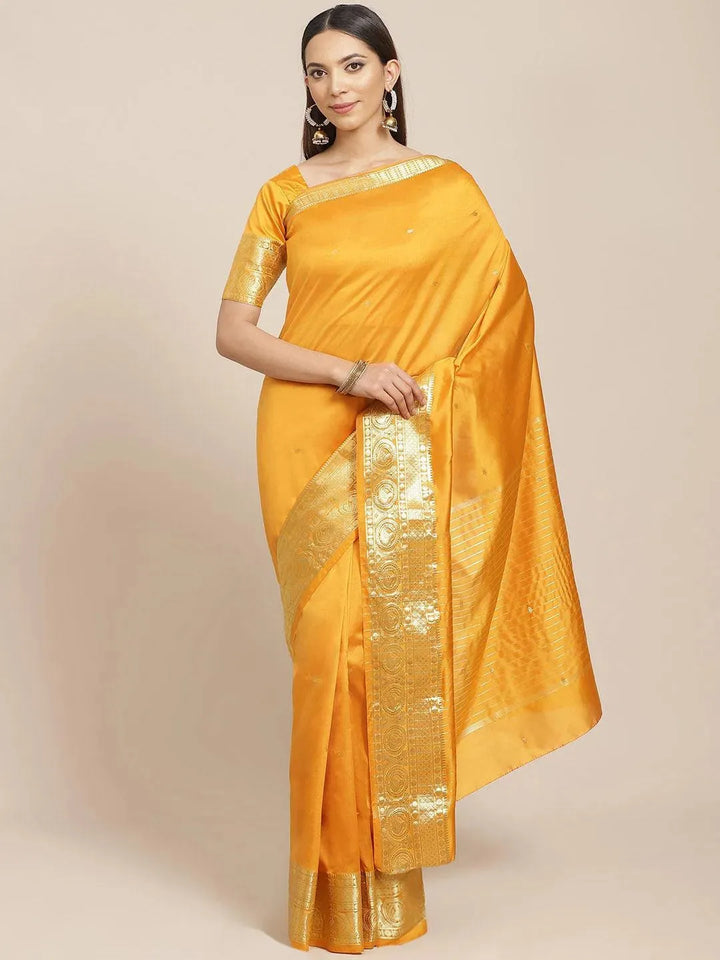 Orange Woven Design Silk Blend Saree - Libas