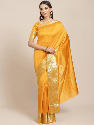 Orange Woven Design Silk Blend Saree - Libas
