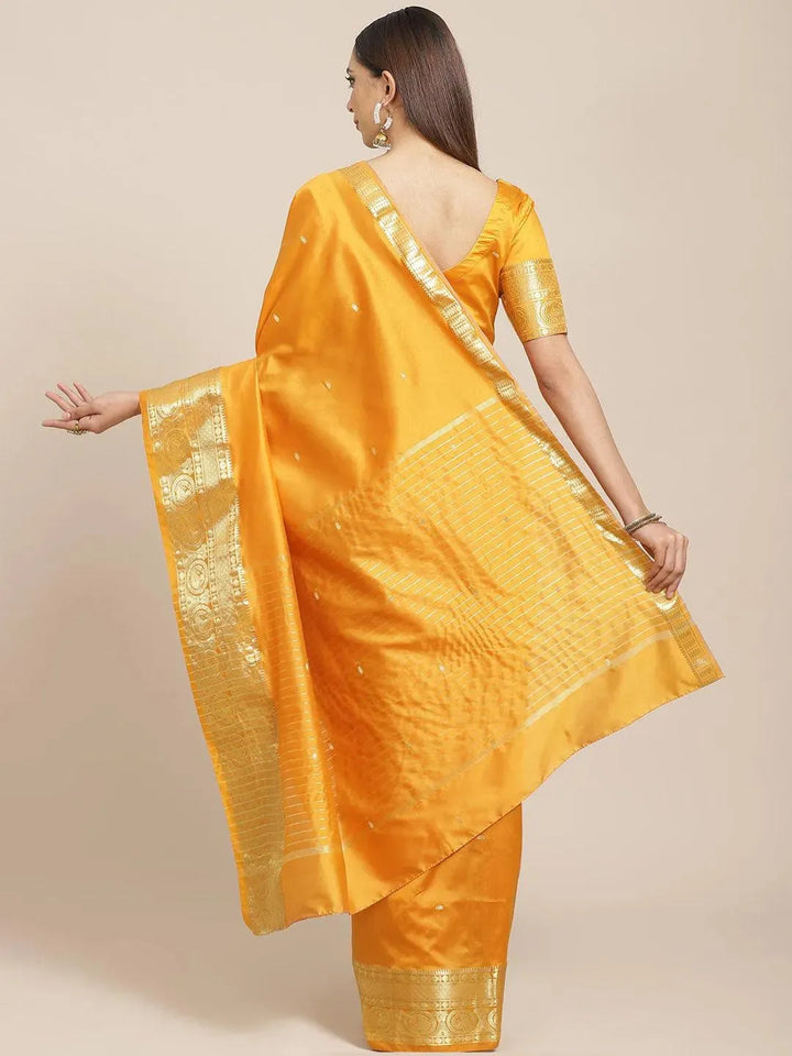 Orange Woven Design Silk Blend Saree - Libas