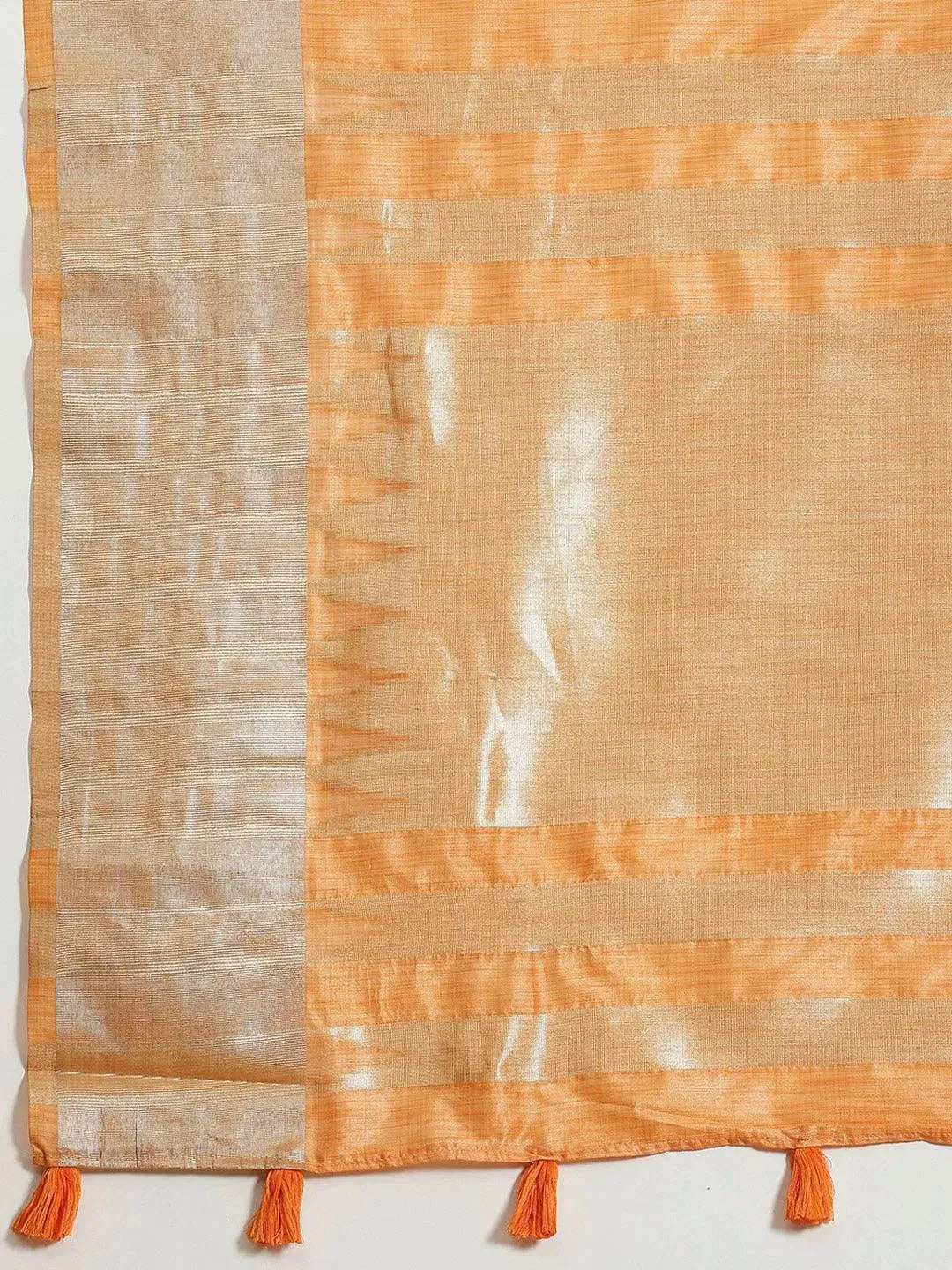 Orange Woven Design Silk Blend Saree - Libas