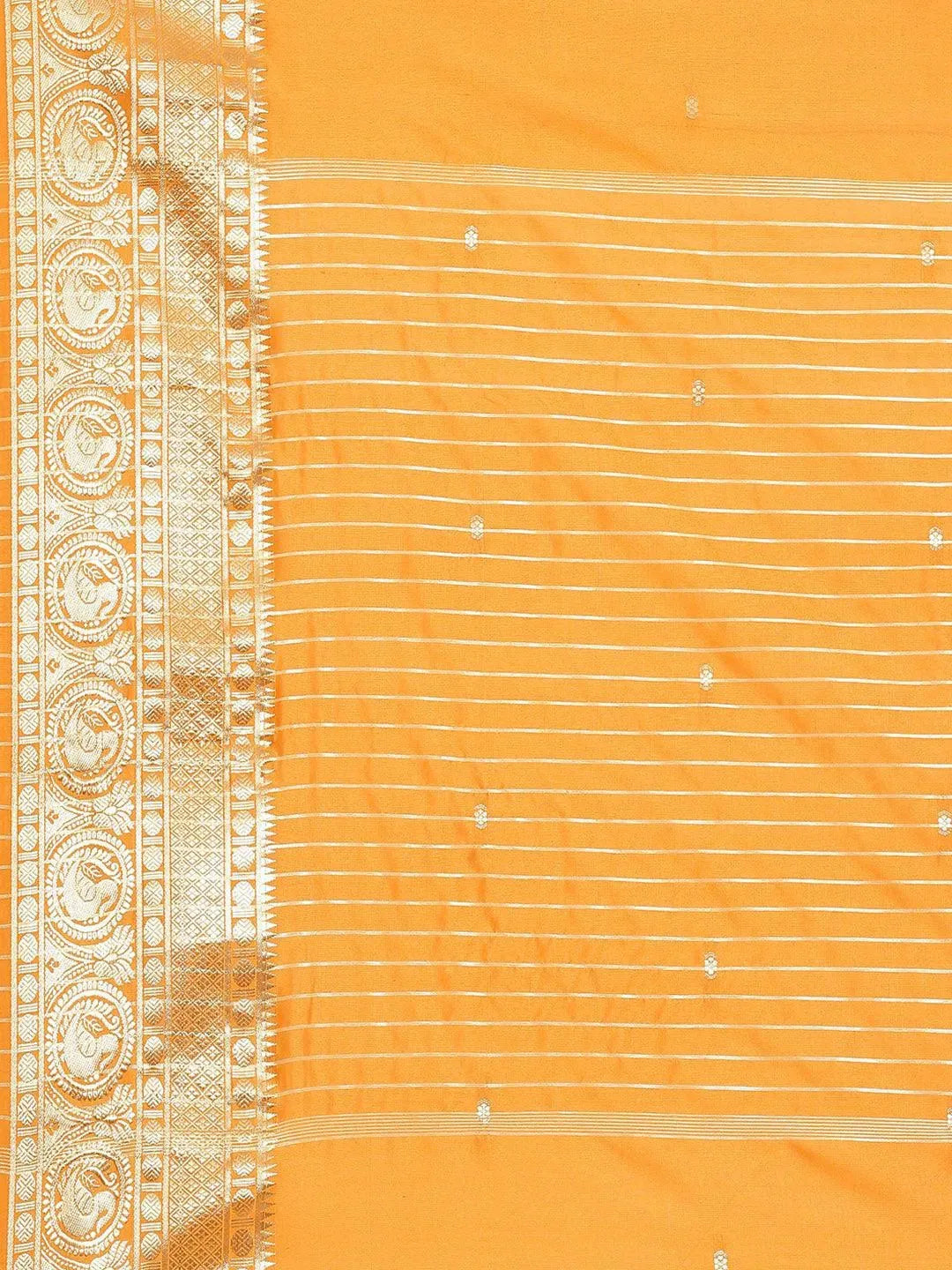 Orange Woven Design Silk Blend Saree - Libas 