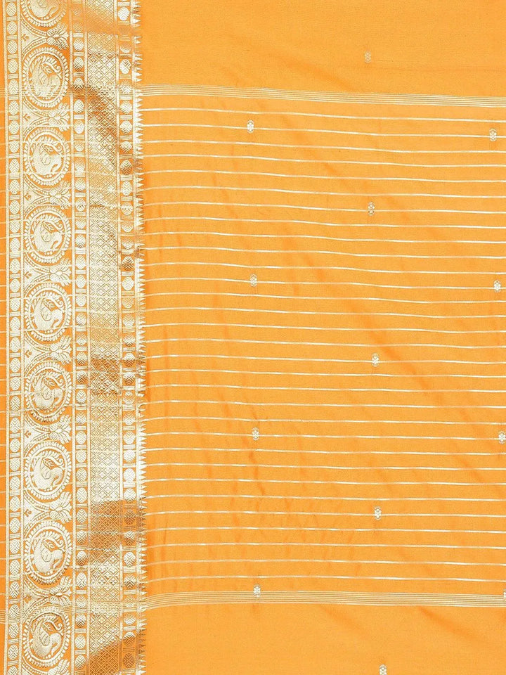 Orange Woven Design Silk Blend Saree - Libas