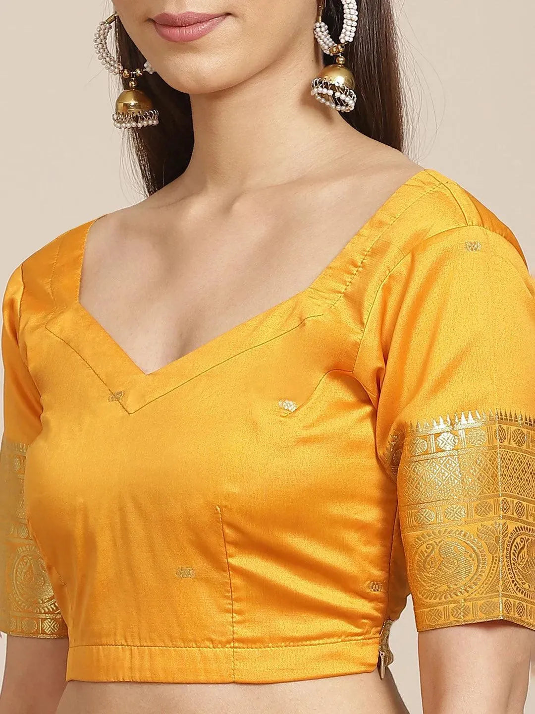 Orange Woven Design Silk Blend Saree - Libas 