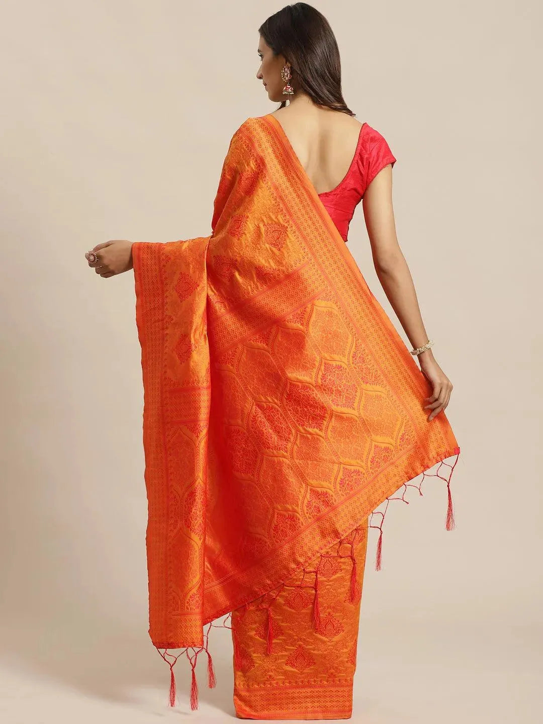 Orange Woven Design Silk Saree - Libas 