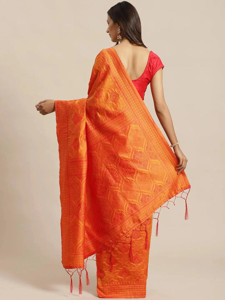 Orange Woven Design Silk Saree - Libas