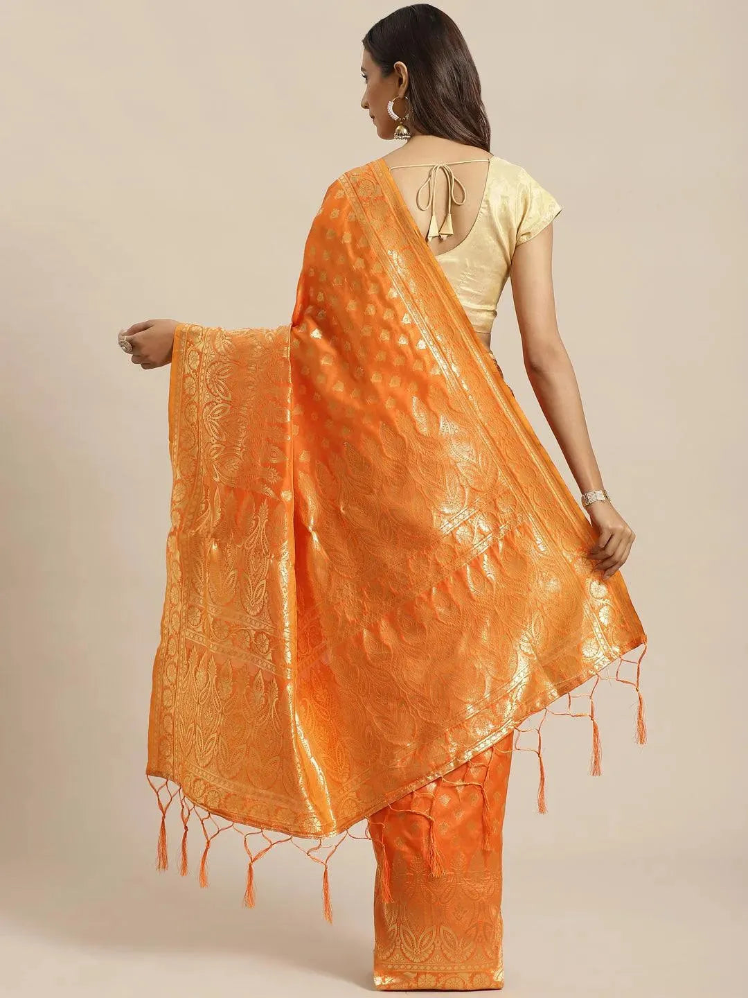 Orange Woven Design Silk Saree - Libas 