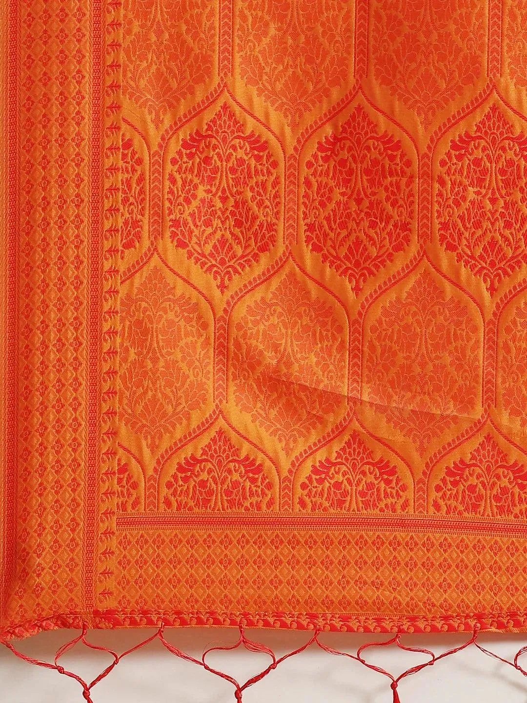 Orange Woven Design Silk Saree - Libas 