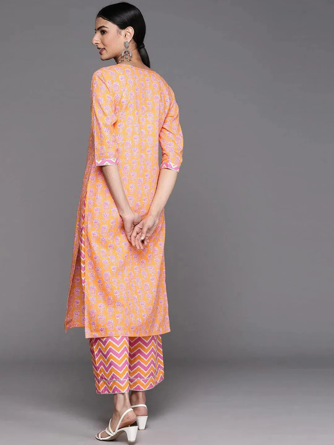 Orange Yoke Design Cotton Kurta - Libas 