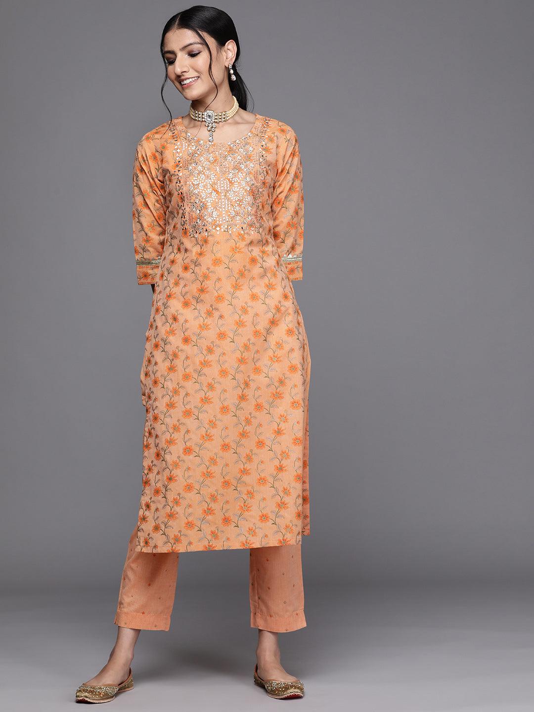 Orange Yoke Design Cotton Silk Kurta
