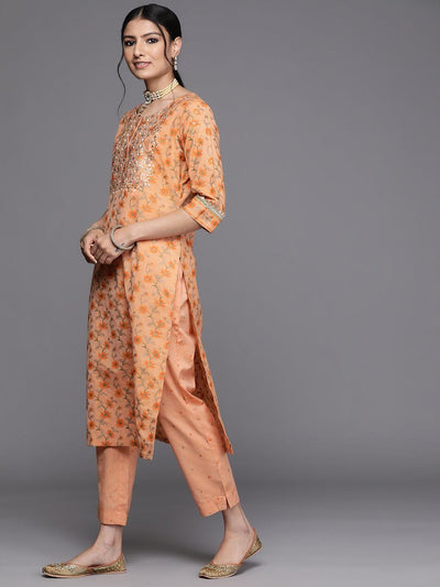 Orange Yoke Design Cotton Silk Kurta - Libas