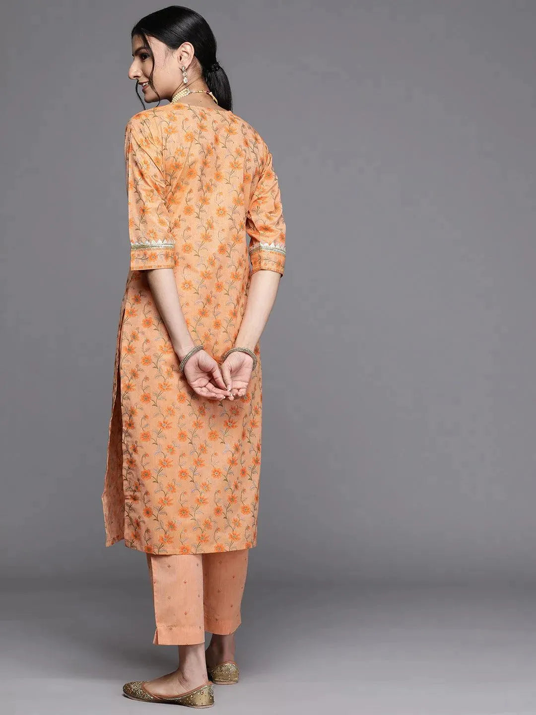 Orange Yoke Design Cotton Silk Kurta - Libas