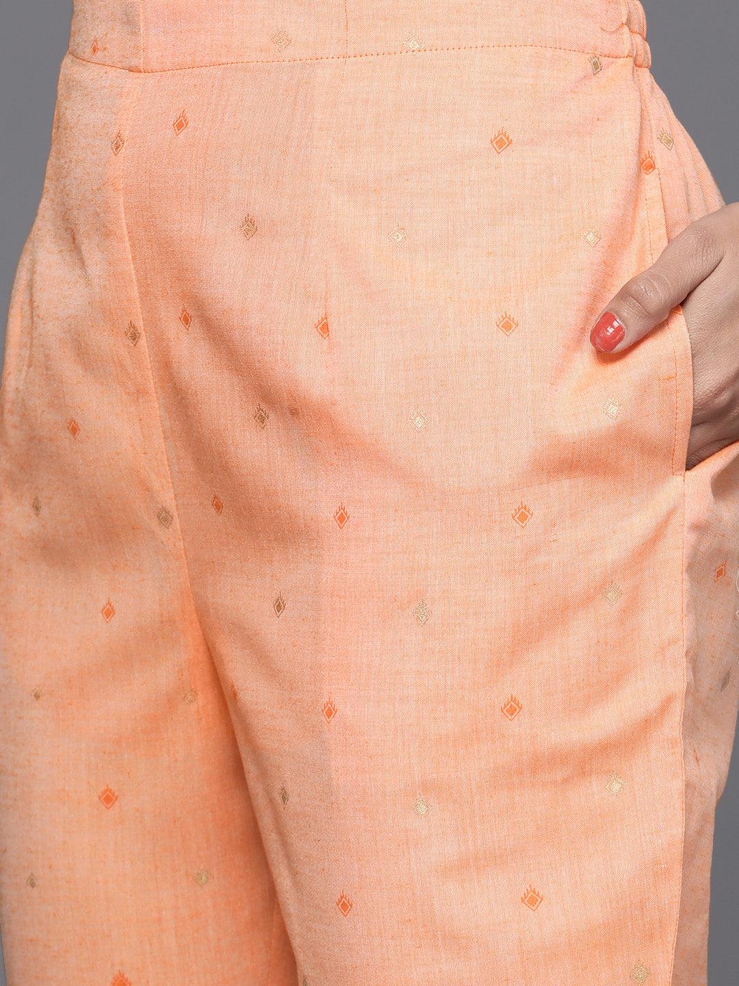 Orange Yoke Design Cotton Suit Set - Libas