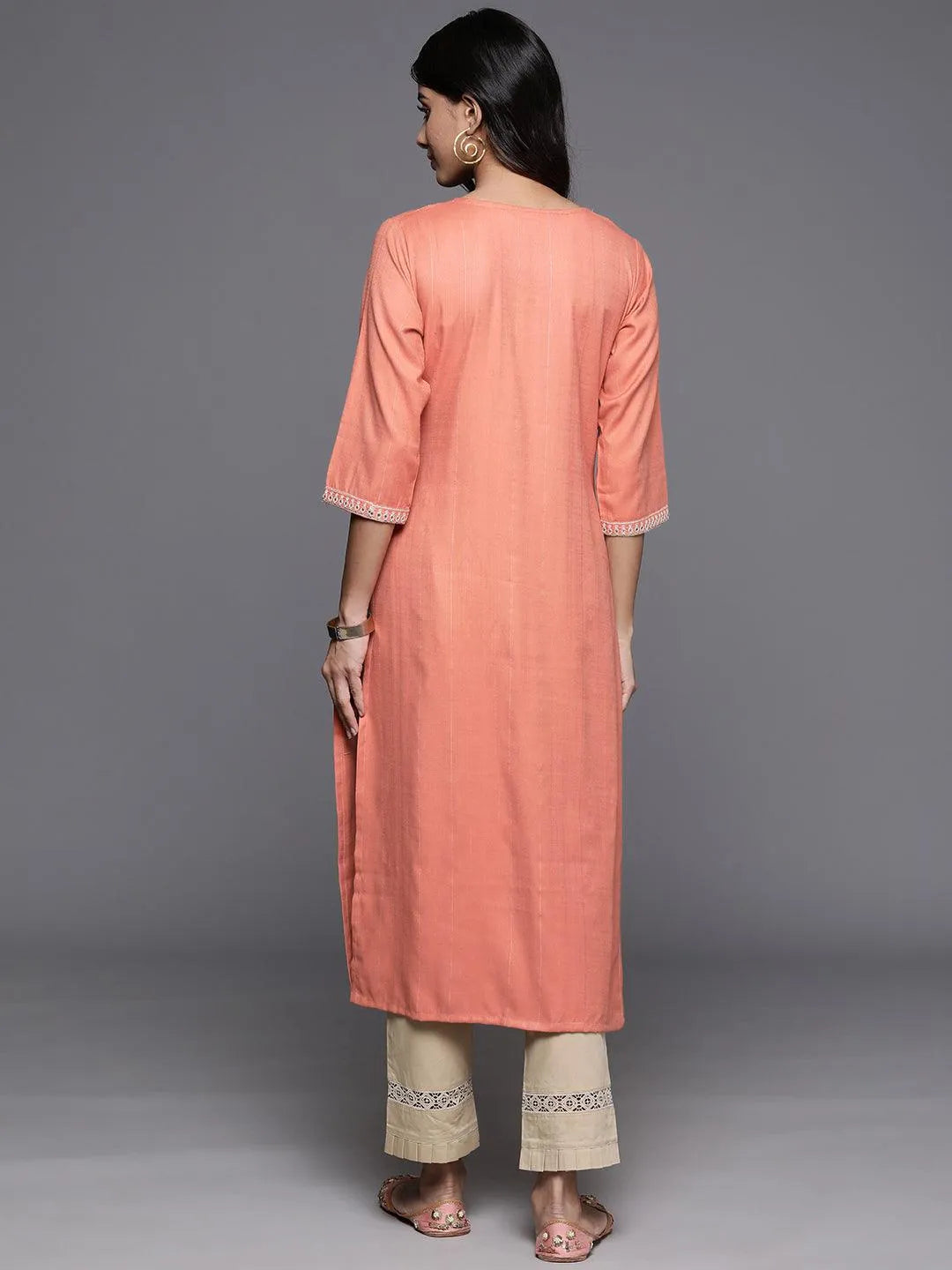 Orange Yoke Design Rayon Straight Kurta - Libas 