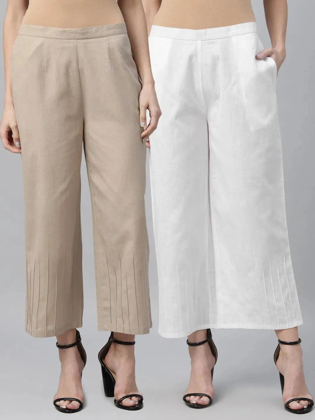 Pack of 2 Solid Cotton Palazzos - Libas