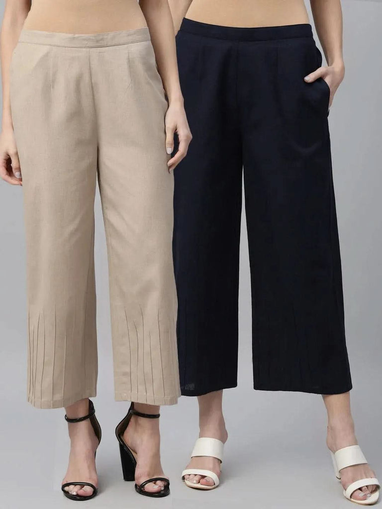 Libas Pack of 2 Solid Cotton Palazzos