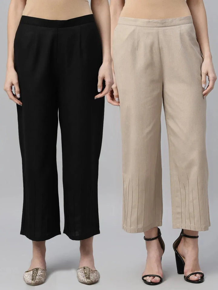 Pack of 2 Solid Cotton Palazzos - Libas