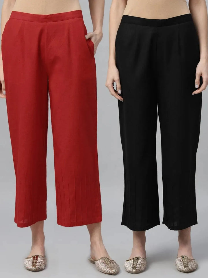 Pack of 2 Solid Cotton Palazzos - Libas