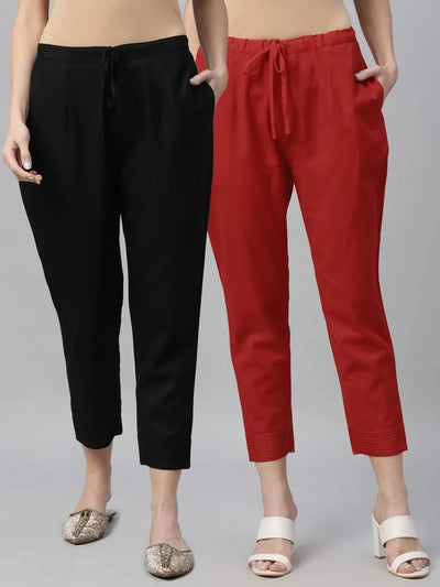 Pack of 2 Solid Cotton Trousers - Libas