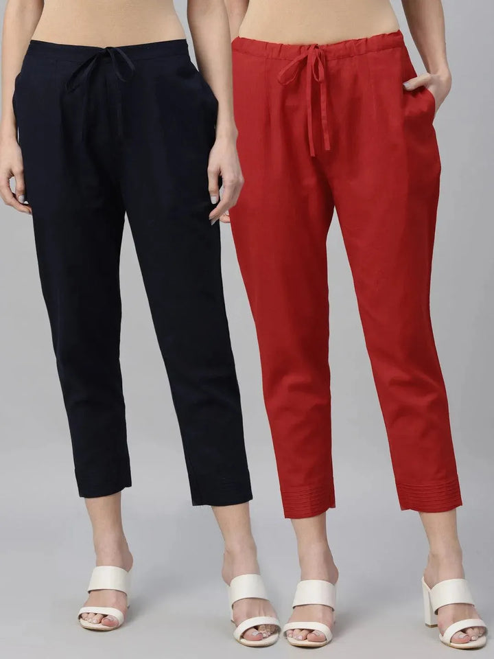 Pack of 2 Solid Cotton Trousers - Libas