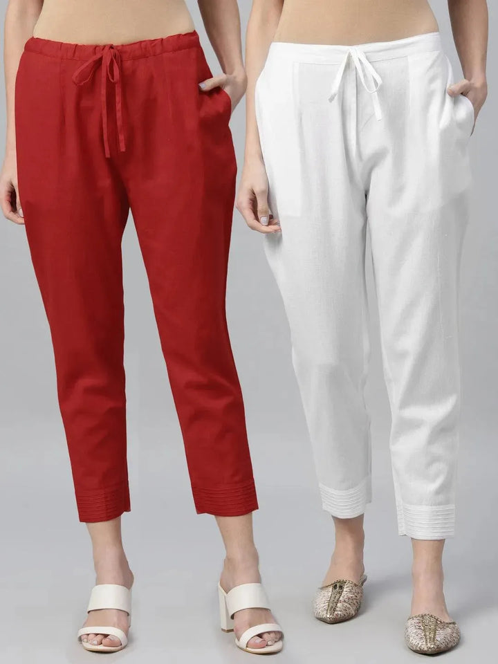 Pack of 2 Solid Cotton Trousers - Libas