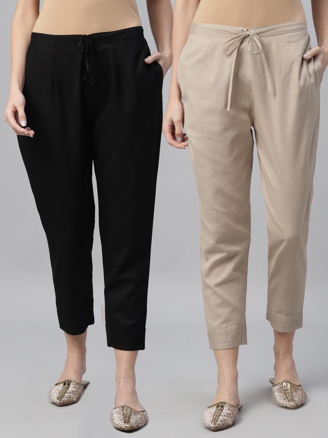 Pack of 2 Solid Cotton Trousers - Libas