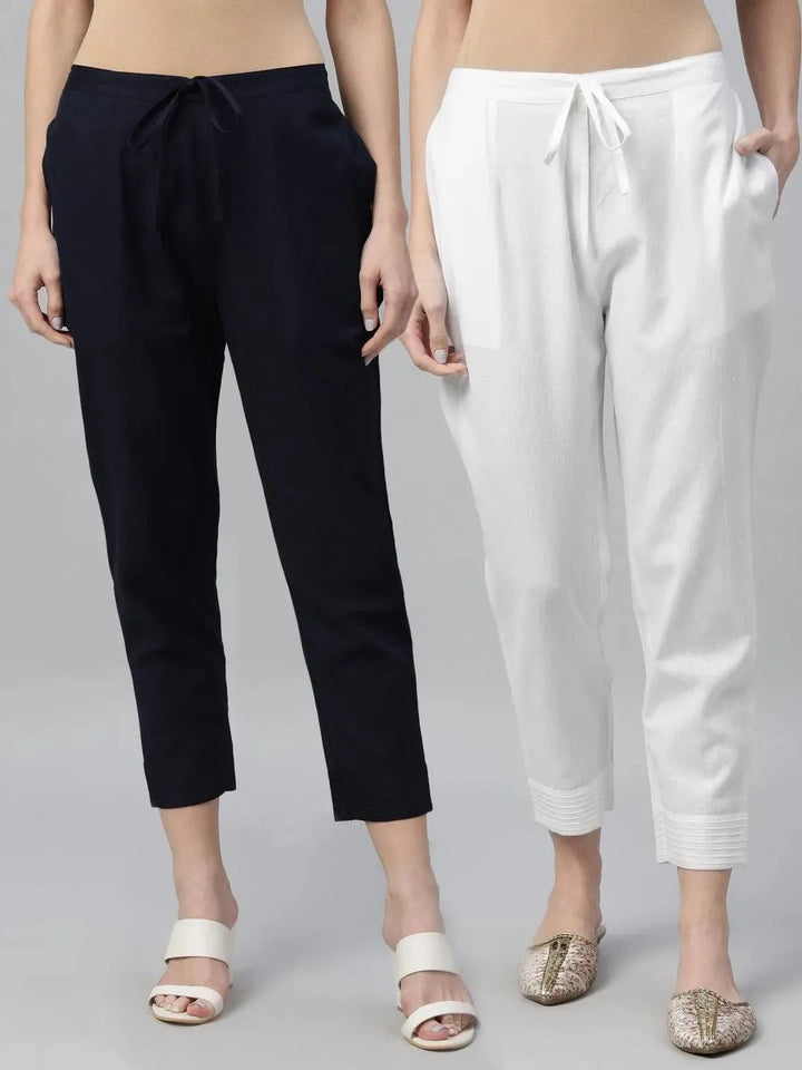 Pack of 2 Solid Cotton Trousers - Libas