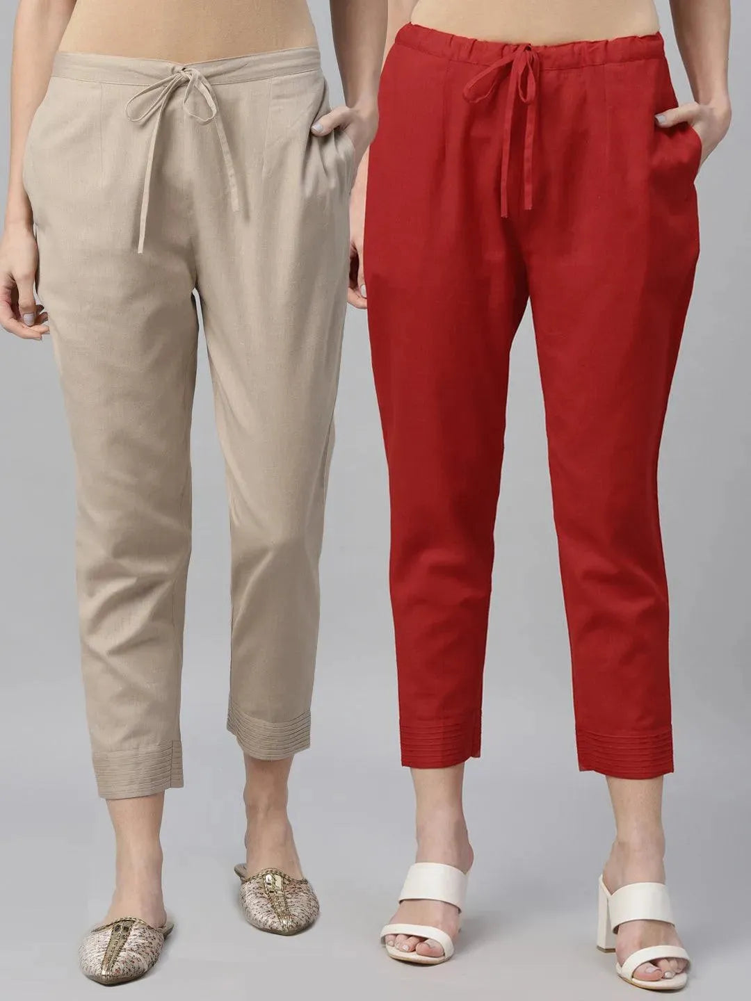 Pack of 2 Solid Cotton Trousers - Libas