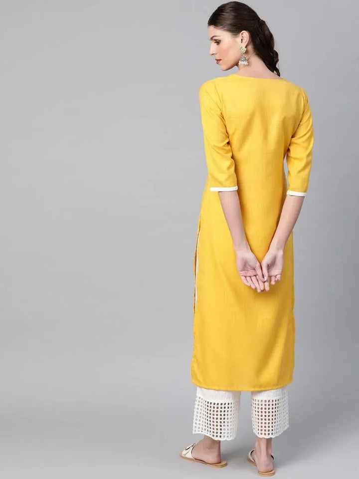 Pastel Yellow Mirror Work Cotton Kurta - Libas