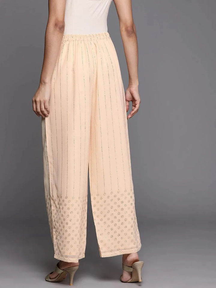 Peach Embellished Georgette Palazzos - Libas
