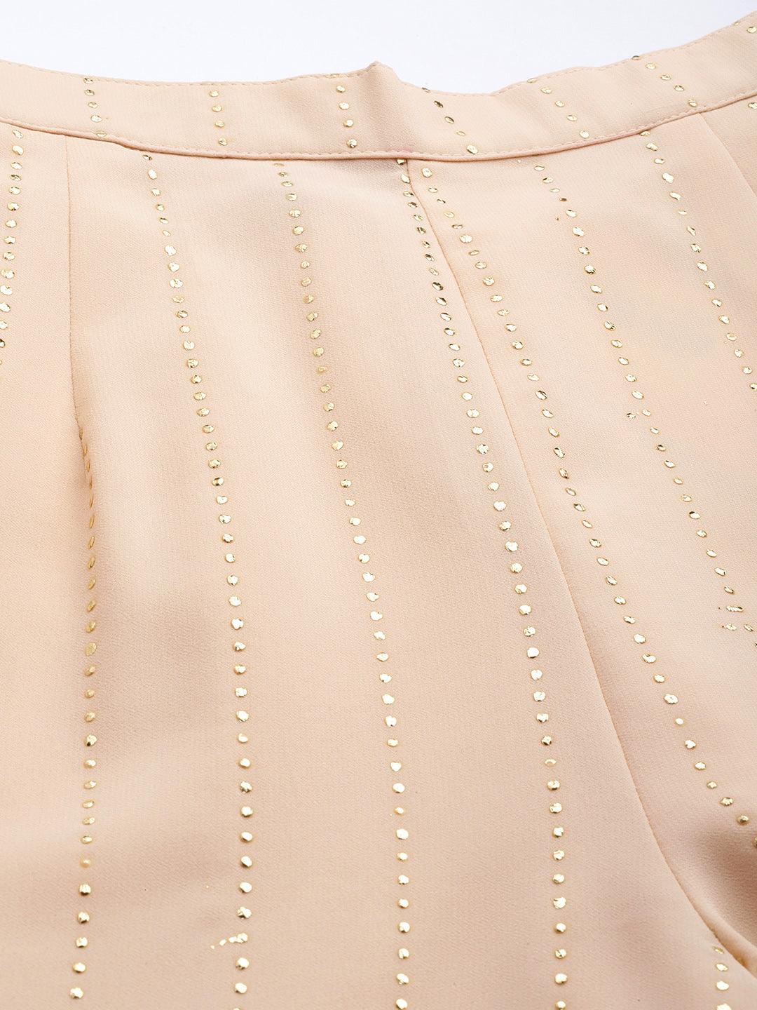 Peach Embellished Georgette Palazzos