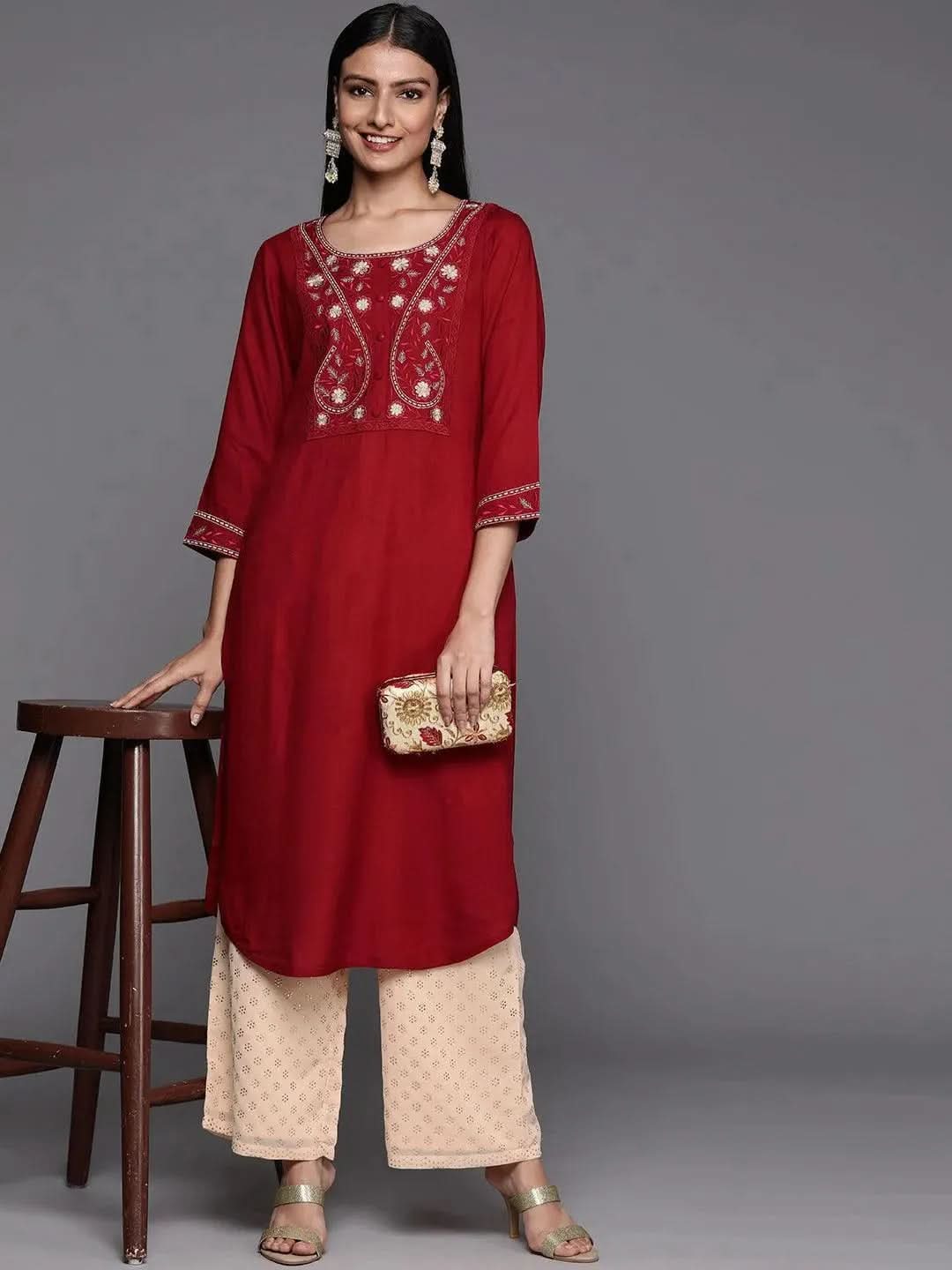 

Peach Embellished Georgette Palazzos