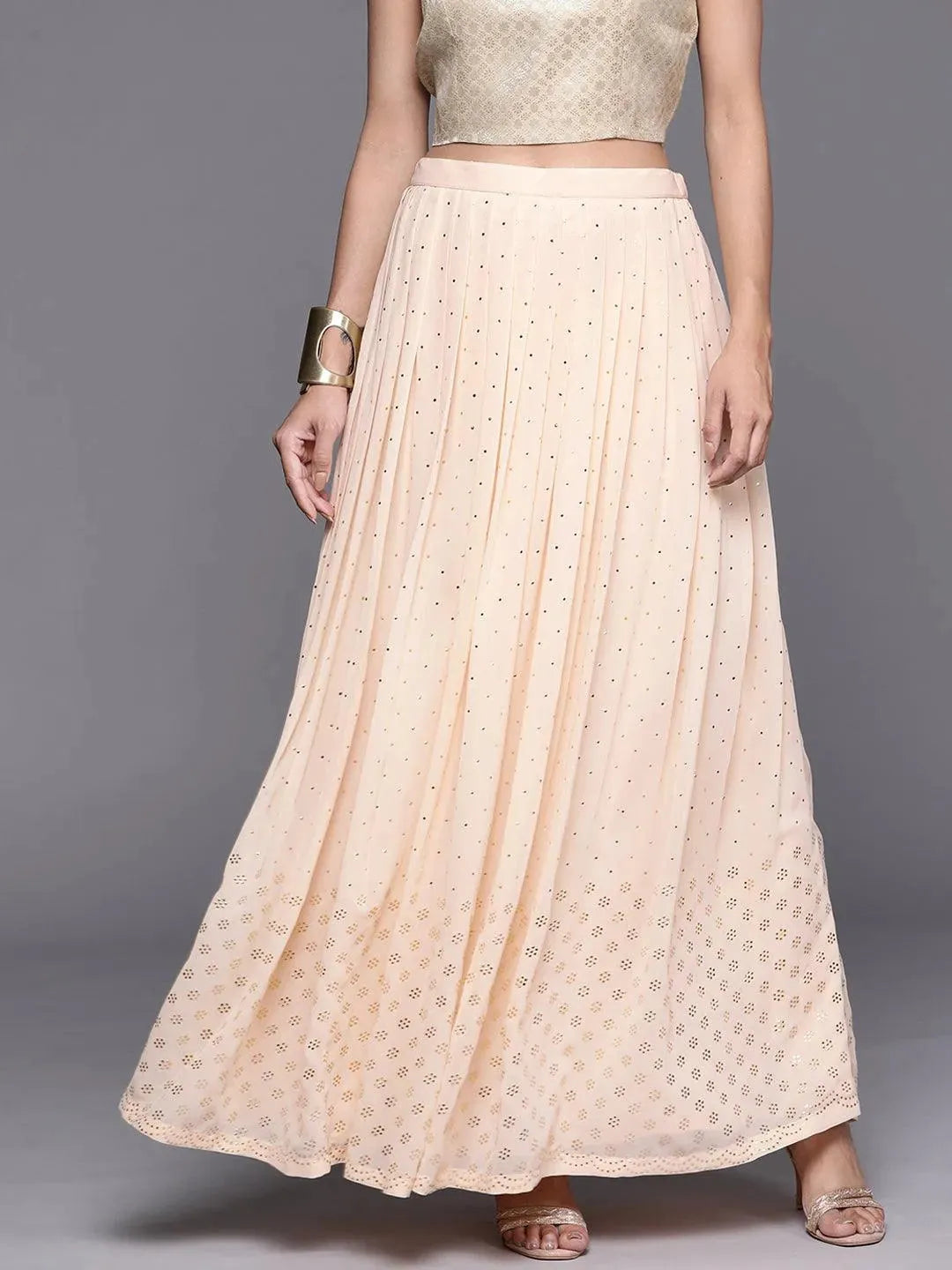 Peach Embellished Georgette Skirt