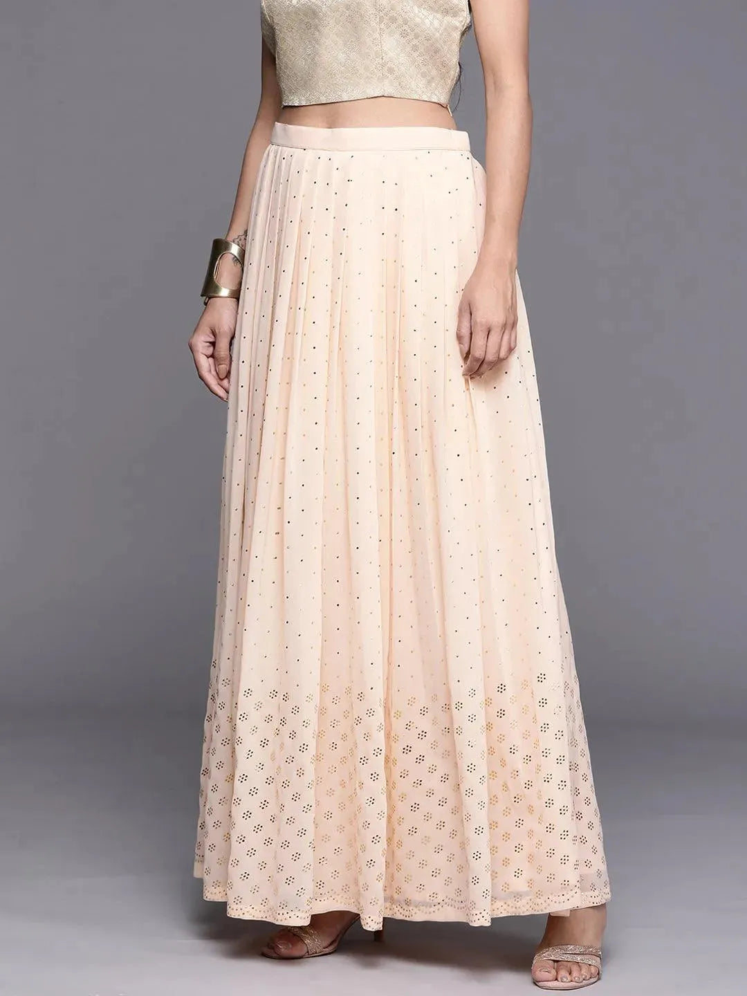 Peach Embellished Georgette Skirt